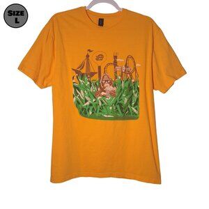 Holiday World Santa Claus Indiana Bigfoot USED Shirt: L, Orange, Rollercoasters